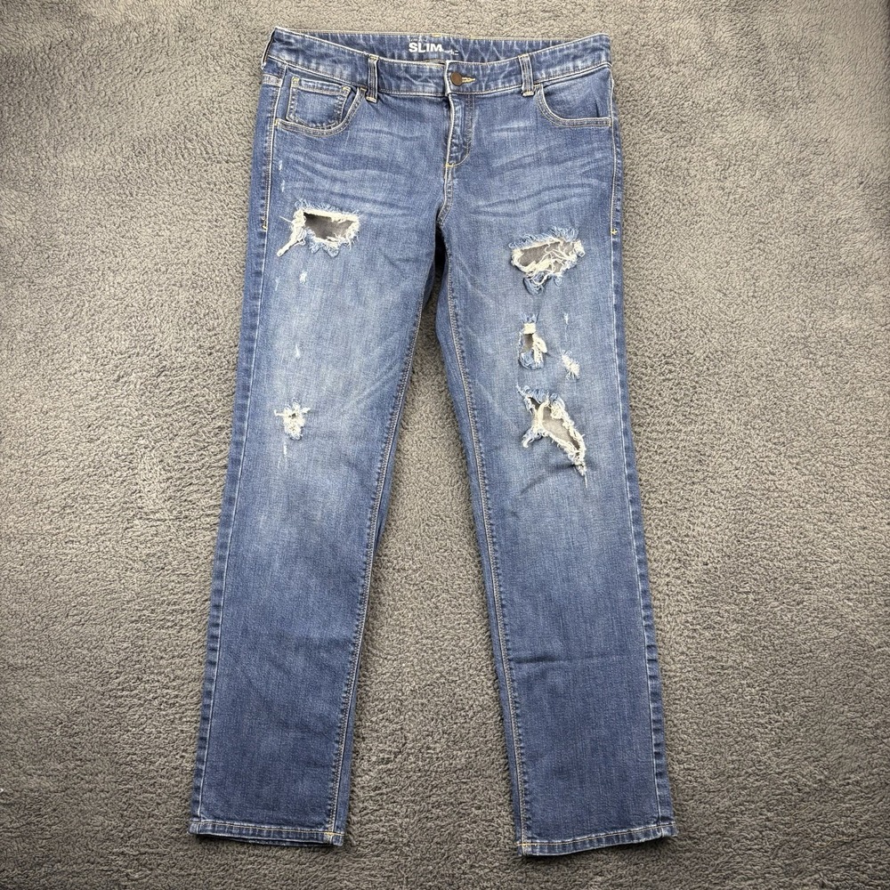 New‎ York Co Jeans Women 10 (34x30) Distressed Lowrise Slim Slouch Blue Denim